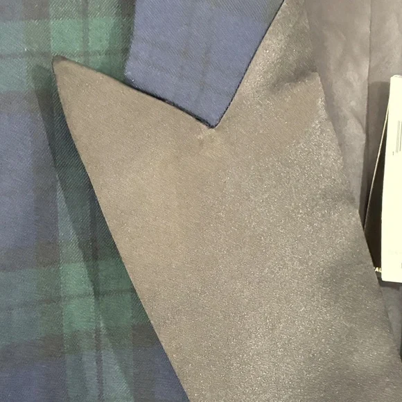 Ralph Lauren Plaid Double Breasted Satin Wool Tuxedo Blazer Green/Navy/Black 22W - Picture 12 of 14